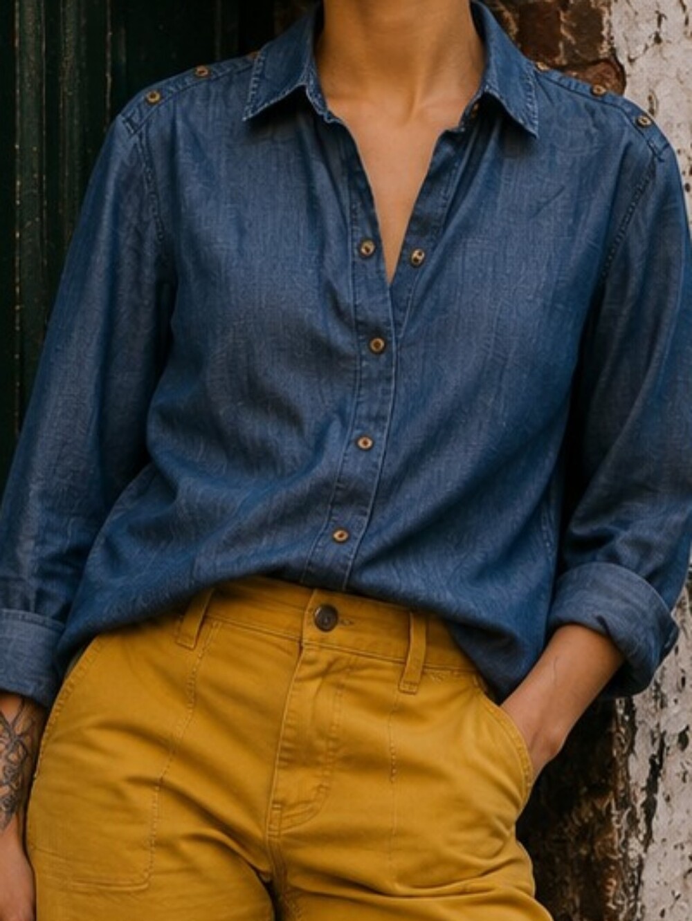Foxcroft Blue Denim-Style Button-Down Shirt size 8